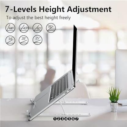Tonmom Laptop Stand for Desk, Adjustable Laptop Riser, White | ABS+Silicone Foldable Portable Notebook Holder, Ventilated Cooling Notebook Mount Computer Stand for 10-15.6” Laptops,Tablets - color: White