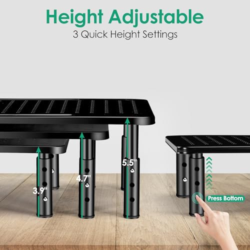 La Jaco Monitor Stand Risers for 2 Monitors, 3 Height Adjustable Monitor Stand with Pen Holder, Dual Monitor Riser Laptop Riser for Office, Home, School Supplies, 2 Pack, Black