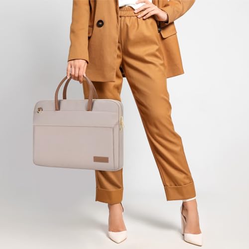 RAINYEAR 14 Inch/15.6 Inch Laptop Bag with Pockets & Handle for Women | Protective Waterproof Elegant Computer Large Capacity Shoulder Bag Case Compatible with MacBook Laptop Computer Notebook - color: Khaki, size: 15.6 Inch