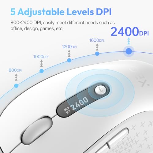 XBG B15Pro Tri-Mode Wireless Bluetooth Mouse with LED Display for Laptop | Bluetooth 5.0/4.0 & 2.4G, 2400 DPI, 500mAh Type-C Rechargeable, Ergonomic Silent Click, Multi-Device for PC Tablet Office - style: B15 Pro-White