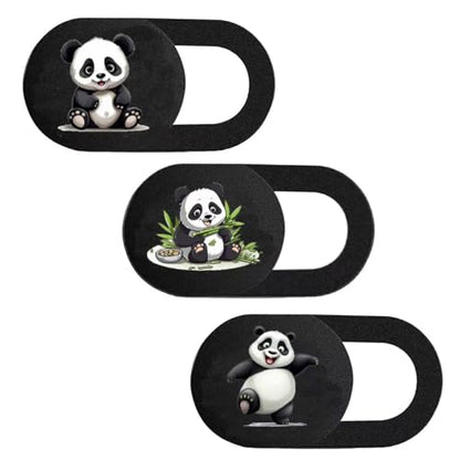 3 Pcs Webcam Cover Slide, Ultra-Thin Camera Privacy Cover for Laptop Desktop Computer Smartphone Tablet to Protect Your Privacy and Security, Panda Design (Black)