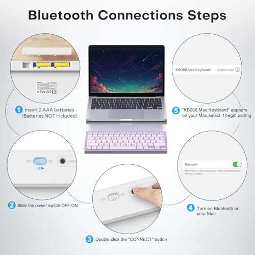 OMOTON Ultra-Slim Wireless Keyboard for Mac, Stable Bluetooth Connection, Ergonomic Tilt Angel, Auto Sleep Energy Saving & Portable for Business Trip & Travel, Compatible with MacOS 10.10+, Purple - color: Purple