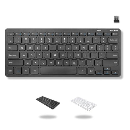 Macally Compact Wireless Keyboard - 2.4 Small Keyboard for Laptop, Desktop PC, Surface, Chromebook, Notebook, Slim Mini Key board with 2.4G Wireless USB - Portable, Ready for Travel without Number Pad - color: Black