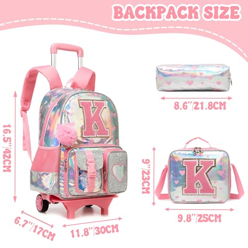 HTgroce Cute Rolling Backpack with Wheel,School Backpack for Kids Girl Roller Schoolbag Wheeled Backpacks Set Carry-on Luggage,Pink K - color: Pink, style: K