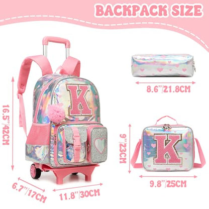HTgroce Cute Rolling Backpack with Wheel,School Backpack for Kids Girl Roller Schoolbag Wheeled Backpacks Set Carry-on Luggage,Pink K - color: Pink, style: K