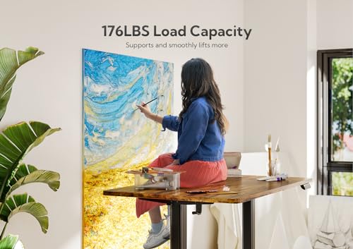 Claiks Electric Height Adjustable Standing Desk, 35x20 Inch, Rustic Brown | Smooth Height Adjustment, 4 Memory Presets, Cable Management Hub&Hook, Stable Steel Frame, 176lbs Capacity, Easy Assembly - color: Rustic Brown, size: 35