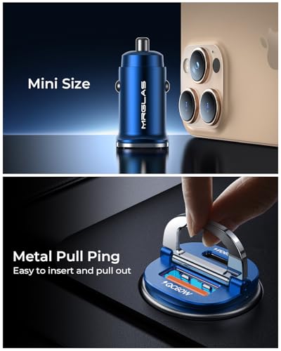 MRGLAS【Upgraded】 125W USB C Car Charger Super Fast Charging for iPhone 16 | [PD65W & QC60W][All Metal] Cigarette Lighter Car Charger,Dual Port for iPhone 16 15 Pro iPad Samsung S25 S24 MacBook-Blue - color: Blue