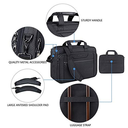 KROSER Laptop Bag Expandable Briefcase Messenger Bag 17.3 Inch Black | Water-Repellent, Shoulder Messenger Bag, Computer Bag, Travel/Business, Men/Women