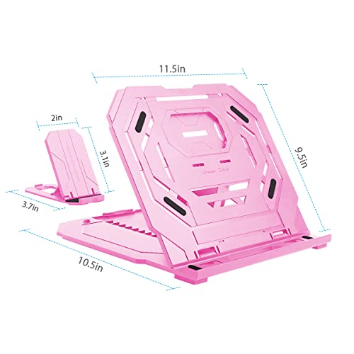 Drawing Tablet Stand, Laptop Foldable Stand for Tablet Display, 9 Levels Adjustable Angles with a Built-in Phone Holder, for 12-17 inch Drawing Tablet, Smartphones - color: Pink