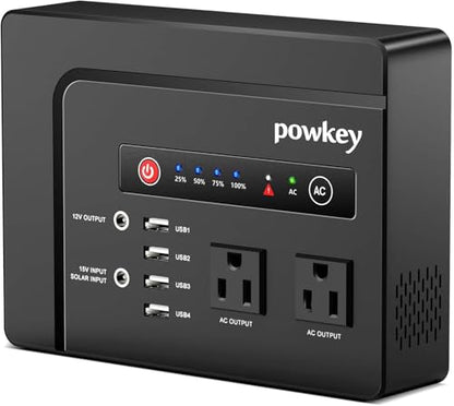powkey 200W Portable Power Bank with AC Outlet 120V, 146Wh Power Station | Rechargeable Backup Lithium Battery Powered, Pure Sine Wave AC Outlet for Outdoor RV Trip Travel Home Office Emergency - color: Black