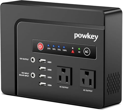 powkey 200W Portable Power Bank with AC Outlet 120V, 146Wh Power Station | Rechargeable Backup Lithium Battery Powered, Pure Sine Wave AC Outlet for Outdoor RV Trip Travel Home Office Emergency - color: Black