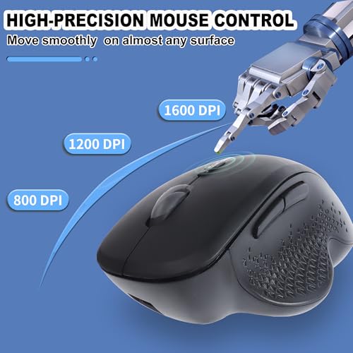 Bluetooth Wireless Mouse, Bluetooth 5.2/3.0 + 2.4 GHz USB Rechargeable Ergonomic Optical Mice, Quiet Click, Multi-Device, Portable 6 Buttons 1600D-PI for Laptop,PC,iPad,Mac,Tablet,Computer,Surface