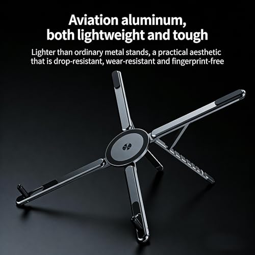 Foldable Laptop Stand, Portable Travel Workstation, Aerospace-Grade Aluminum, Multi-Purpose for Laptop, Tablet and Phone, Stepless Angle Adjustment