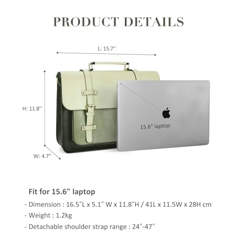 ECOSUSI Laptop Bag for Women Vegan Leather Messenger Bag Fashion Briefcase Computer Satchel Bag - color: Green