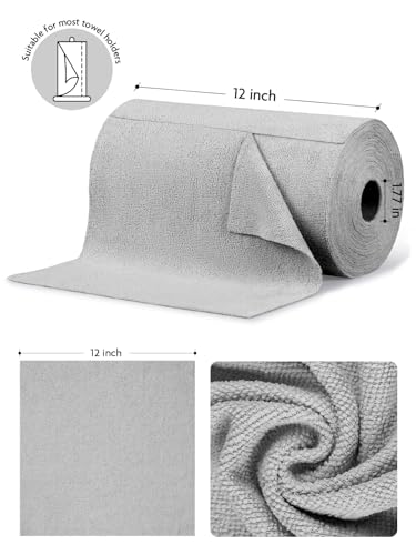 Fantasticlean Microfiber Cleaning Cloth Roll- 75 Sheets, 12" x 12" (Grey) | Super Absorbent, Lint-free, Tear-away Microfiber Towel Roll, for All-Purpose Cleaning, Reusable Alternative to Paper Towels