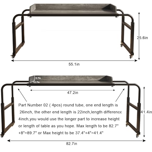 TigerDad Overbed Table with Wheels Overbed Desk Over Bed Desk King Queen Bed Table Overbed Laptop Table Over Bed Table with Wheels((Gray) - color: Grey