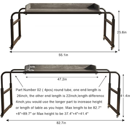 TigerDad Overbed Table with Wheels Overbed Desk Over Bed Desk King Queen Bed Table Overbed Laptop Table Over Bed Table with Wheels((Gray) - color: Grey
