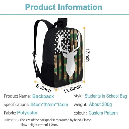 Waterproof College Gym Backpack Lightweight Travel Day Pack Carry On Backpack For Women Men Hunting Deer Camo Camouflage American Flag Black - color: Color570