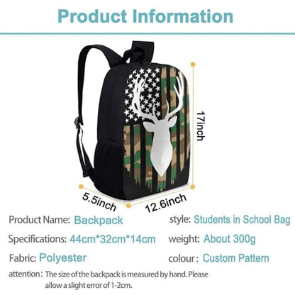 Waterproof College Gym Backpack Lightweight Travel Day Pack Carry On Backpack For Women Men Hunting Deer Camo Camouflage American Flag Black - color: Color570