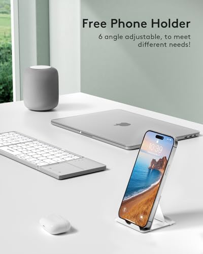 Samsers Foldable Bluetooth Keyboard with Touchpad, Slim Compact, Silver | Multi-touch Trackpad, Full Size, Phone Holder, USB-C Charging, 1 Device, for Android Windows iOS Mac OS, Mobile Productivity - color: Frost Silver, size: 1-Device
