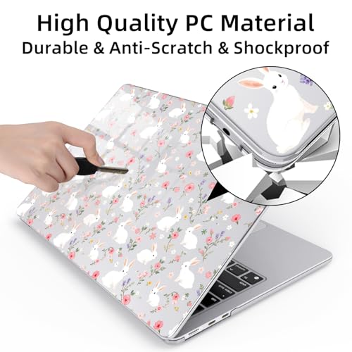 for MacBook Air 13.6 Inch Case M5/M4/M3/M2 2026-2022 Release A3449 A3240 A3113 A2681 Flower Bunny Aesthetic Design Crystal Clear Girly Case Laptop Protective Hard Shell Cover - color: Flower Bunny