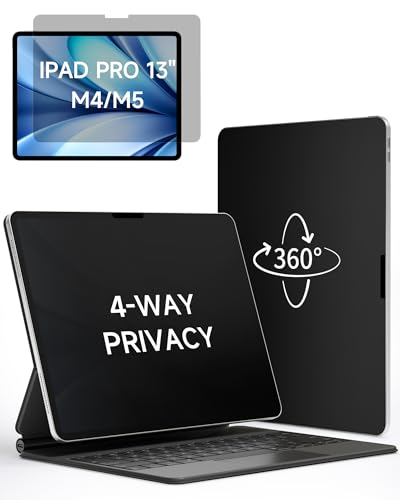 IPROKKO 360° Privacy Matte Screen Protector for iPad Pro 13 inch M4/M5 (2024/2025 7th/8th Generation),4 Way Anti Spy Glare Blue Light 13in Tablet Easy Install Screen Protector Filter [Compatible with Apple Pencil & Face ID, Case Friendly] - size: iPad Pro