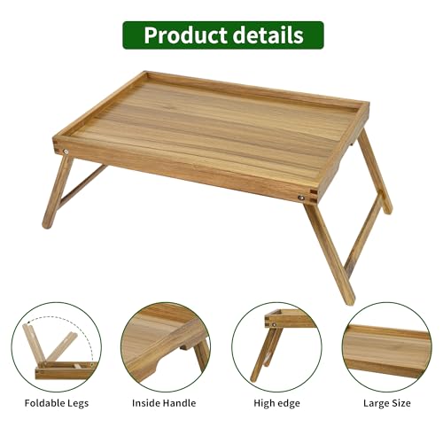 VaeFae Acacia Bed Table Tray, Wooden Breakfast Tray with Folding Legs, Bed Tray for Eating and Laptop, Eating Trays for Bedroom (Extra Large Size) - size: Extra Large