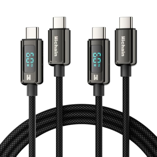 Hichain Braided USB C Cable 60W 2Pack 4FT LED Display Charging Cord | Type C PD Charger Cord for MacBook Pro/Air, iPad Pro, for Samsung Galaxy S24/S23, for iPhone 15, Pixel - Black - color: Black 2p, size: 4FT