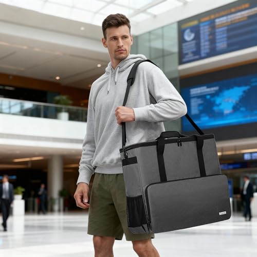 CURMIO PC Carrying Case, Desktop Travel Bag for Full Computer Tower, Gray | Computer Desktop Tower Case with Shoulder Straps Fit ATX/M-ATX Motherboards, Keyboard, Mouse, Cables & Earphones - color: Grey