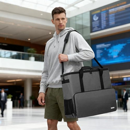 CURMIO PC Carrying Case, Desktop Travel Bag for Full Computer Tower, Gray | Computer Desktop Tower Case with Shoulder Straps Fit ATX/M-ATX Motherboards, Keyboard, Mouse, Cables & Earphones - color: Grey