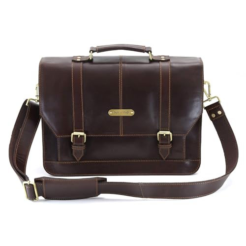 Style N Craft Soft Briefcase, Messenger Bag in Full Grain Leather - color: Dark Brown (392007)
