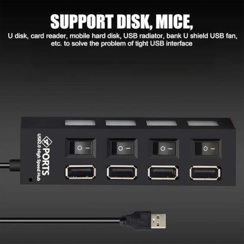 1 Pack 4 Port USB Hub 3.0,USB Hub Splitter with Individual On/Off Switches | Lights Compatible with Laptop,Flash Drive,Mobile HDD,PC - color: 4 Port