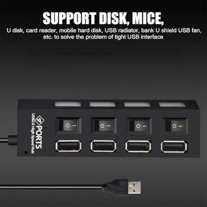 1 Pack 4 Port USB Hub 3.0,USB Hub Splitter with Individual On/Off Switches | Lights Compatible with Laptop,Flash Drive,Mobile HDD,PC - color: 4 Port