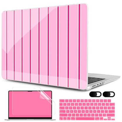 MEEgoodo Case for MacBook Pro 16 inch 2026 2024 2023 2021,Laptop Shell Compatible with M5 M4 M3 M2 M1 Pro/Max Chip,Fit Model A3429/A3428/A3403/A3186/A2991/A2780/A2485,Magenta&White Stripes - color: Magenta&White Stripes