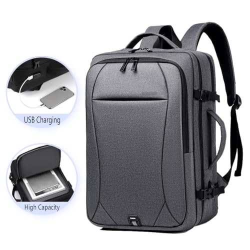 Lightweight Business Laptop Backpack, Large Expandable Travel Backpack | with USB Charging Port, Durable Casual Commuting Rucksack with Luggage Strap and Multi-Compartment - color: Gray