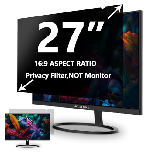 27 Inches Privacy Screen Filter for Computer 16:9 Widescreen Monitor | Removable | Privacy Shield | Anti Glare & Blue Light Filter | Eye Protection | Anti Spy | Anti-Scratch Protector Film - size: 27" Privacy Screen (16:9)