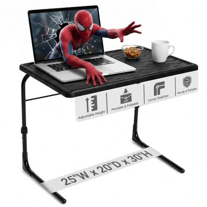 Table-Mate TV Tray Table | Portable Desk Folding Dinner Tray, Couch Table Trays for Eating Snack Food, Portable Laptop Desk, Bed Trays for Eating | Adjustable TV Trays with 3 Angles and Cup Holder - size: 20"D x 25"W x 30"H