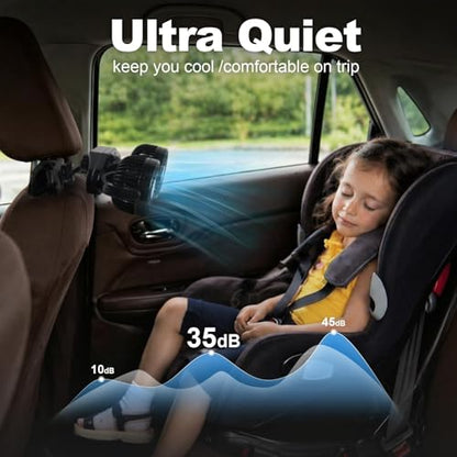 6000mAh Battery Powered Clip Car Fans, 3-Speed Dual Head Clip Car Cooling Fan for Backseat, Independent Switches, 360° Quiet Rotatable Rechargeable Fans with USB Plug for SUV Truck Golf Stroller