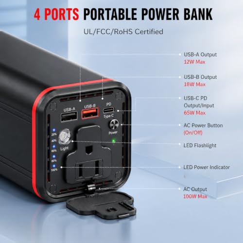 Portable Laptop station for 27000mAh 98Wh, Power Bank with AC Outlet 65W PD Fast Charging External Battery Pack, Mini Portable Power Station for MacBook Pro Dell HP Travel Camping Airline Approved