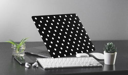 Polka Dot Case for MacBook Air 13 inch 2026 M5 2022-2025 M4/M3/M2 A3449 A3240 A3113 A2681, Texture PU Leather Sleek Aesthetic Protective Hardshell with Logo Cutout & Keyboard Cover, Black - color: 02 Black Polka Dot