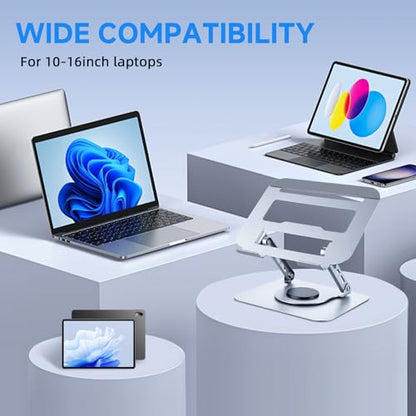 Leeboom 360° Rotating Laptop Stand, Aluminum Riser with Ergonomic Design | Adjustable ergonomic laptop holder fits 10–15.6-inch notebooks. Compatible with MacBook Air, Pro, Dell, HP, & Lenovo laptops - color: light silver