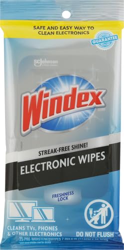 Windex Electronic Cleaning Wipes, Pre-Moistened Screen Wipes for TVs, Phones, and Other Electronics, Resealable for a Freshness Lock, 25 Count (Pack of 12) - size: 25 Count (Pack of 12)