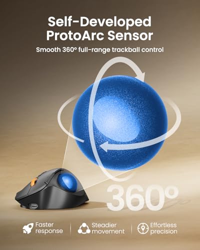 ProtoArc EM02 Wireless Trackball Mouse, Ergonomic Thumb Ball Control, Blue | 0/15° Adjustable Angle for Different Wrist Positions, Connect 3 Devices Via Bluetooth/2.4G USB-A, Rechargeable Battery - color: Blue