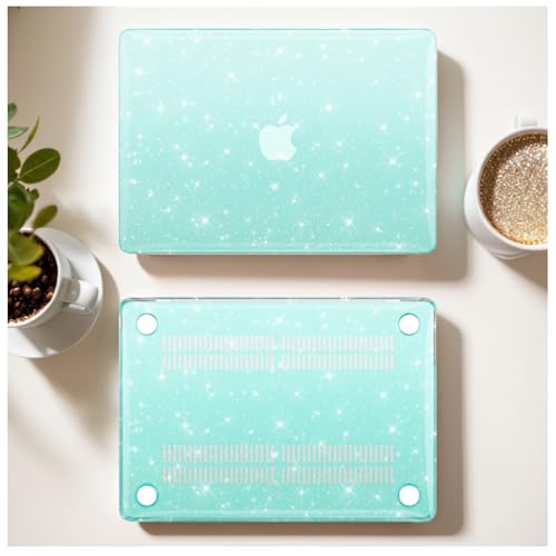 Green Glitter Case for MacBook Air 13 inch 2022-2018 M1 A2337 A2179 A1932, Glitter MacBook Air M1 Case - Shiny Bling Sparkle Plastic Hard Shell & Keyboard Cover for MacBook Air 13.3 inch - color: # PC+Green Glitter
