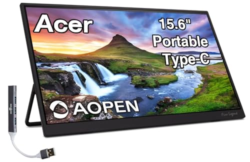 Acer AOPEN 15.6" FHD IPS Portable Monitor with Tiltable Stand | Built-in Speakers, Anti-Glare, AMD FreeSync, Mini HDMI & Dockztorm USB Port Expander, Black Color - size: Single monitor