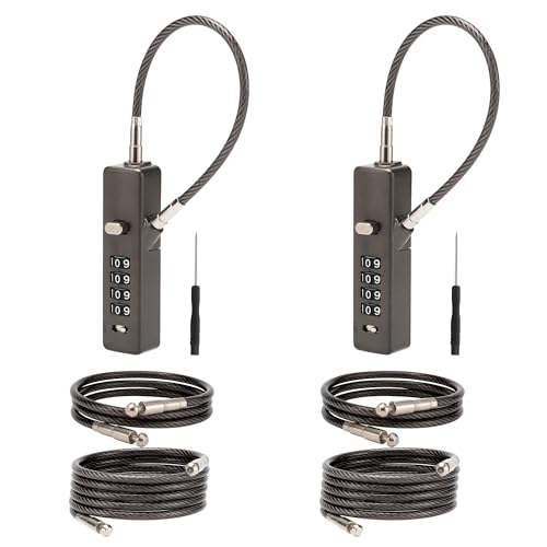 4-Digit Combination Cable Lock, Gate Lock - 3 Replaceable Steel Ropes (11.8", 23.6", 47.2") for Bike, Ski, Fence, Cabinet & Door - Durable & Adjustable - Gun Gray (2 Pack) - color: Gray, size: 2 Pack