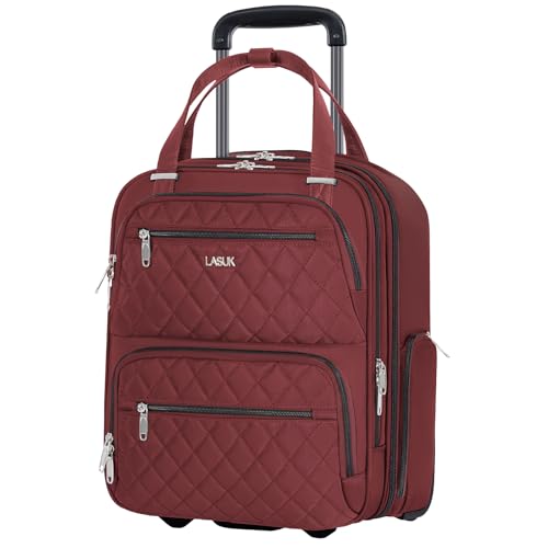 Underseat Carry On Luggage with Wheels, 17 inch Lightweight Overnight Soft Sided Personal Luggage Bag Carry-On Suitcase for Short Trip Travel Business, Burgundy - color: Red