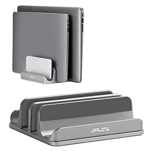 JARLINK 4-in-1 Adjustable Vertical Laptop Stand, Aluminum Holder, Grey | Space-Saving Aluminum Laptop Holder, Compatible with All MacBook, Surface, Chromebook, Phone, and Gaming Laptops. - color: Gray