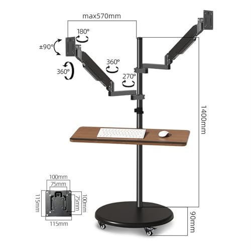 Monitor Mount Dual Monitor Mount Stand with Keyboard Tray, 14"-43" Mulitiuse Rolling Monitor Floor Stand Mobile Workstation, Height Adjustable Gas Spring Monitor Mount Monitor Desk Stand(17"-43") - size: 17"-43"