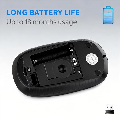 Unipows Wireless Mouse-2.4G Slim Portable Computer Mouse, Black | Nano Receiver, Less Noise Mobile Optical Mice for Notebook, PC, Laptop, Desktop - color: Black